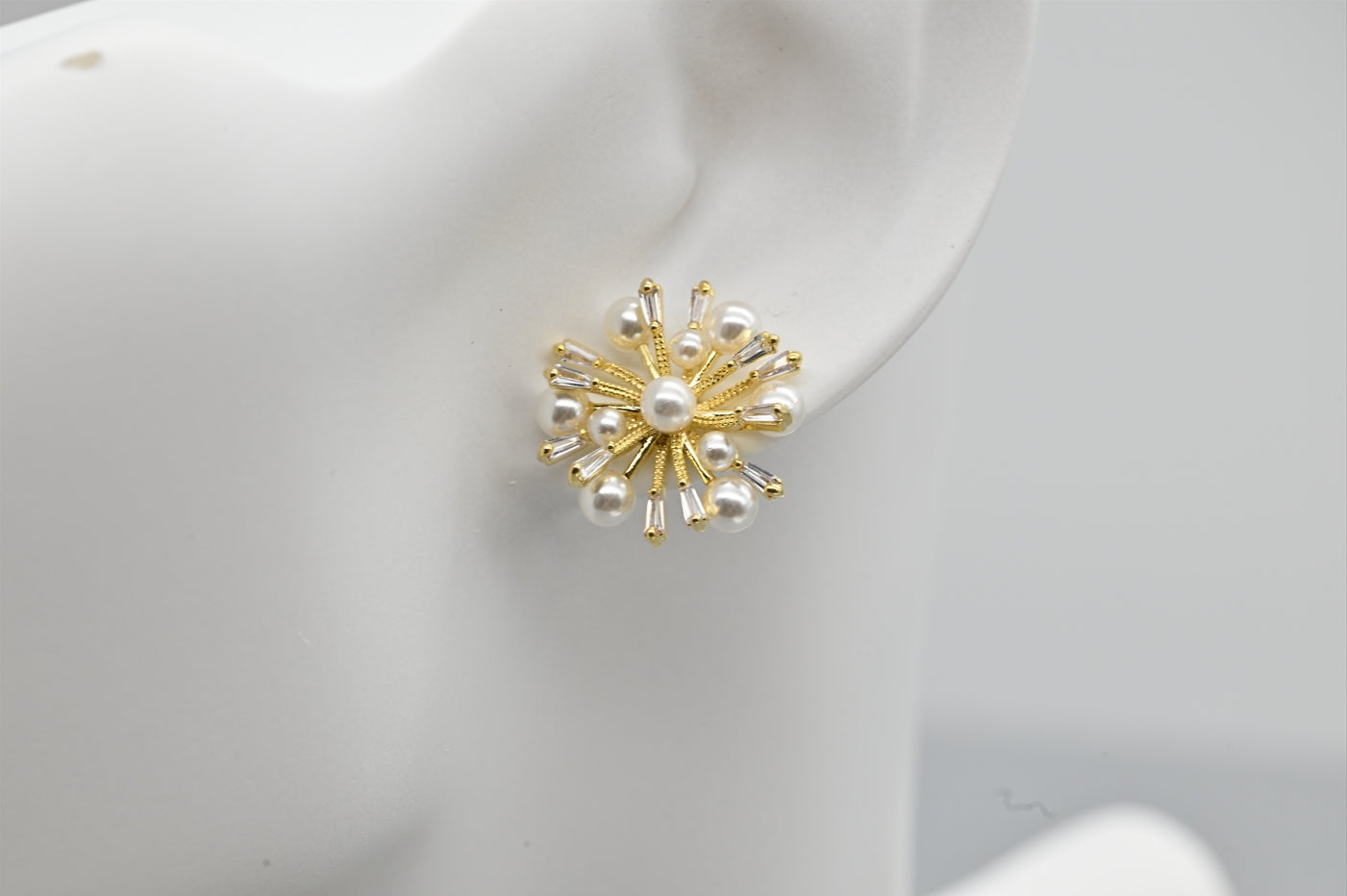 Elegant Gold-Tone Floral Earrings with Pearls and Crystal Accents
