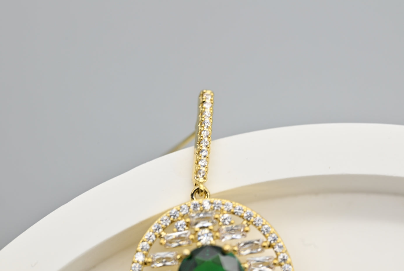 Elegant Green Crystal and Cubic Zirconia Drop Earrings
