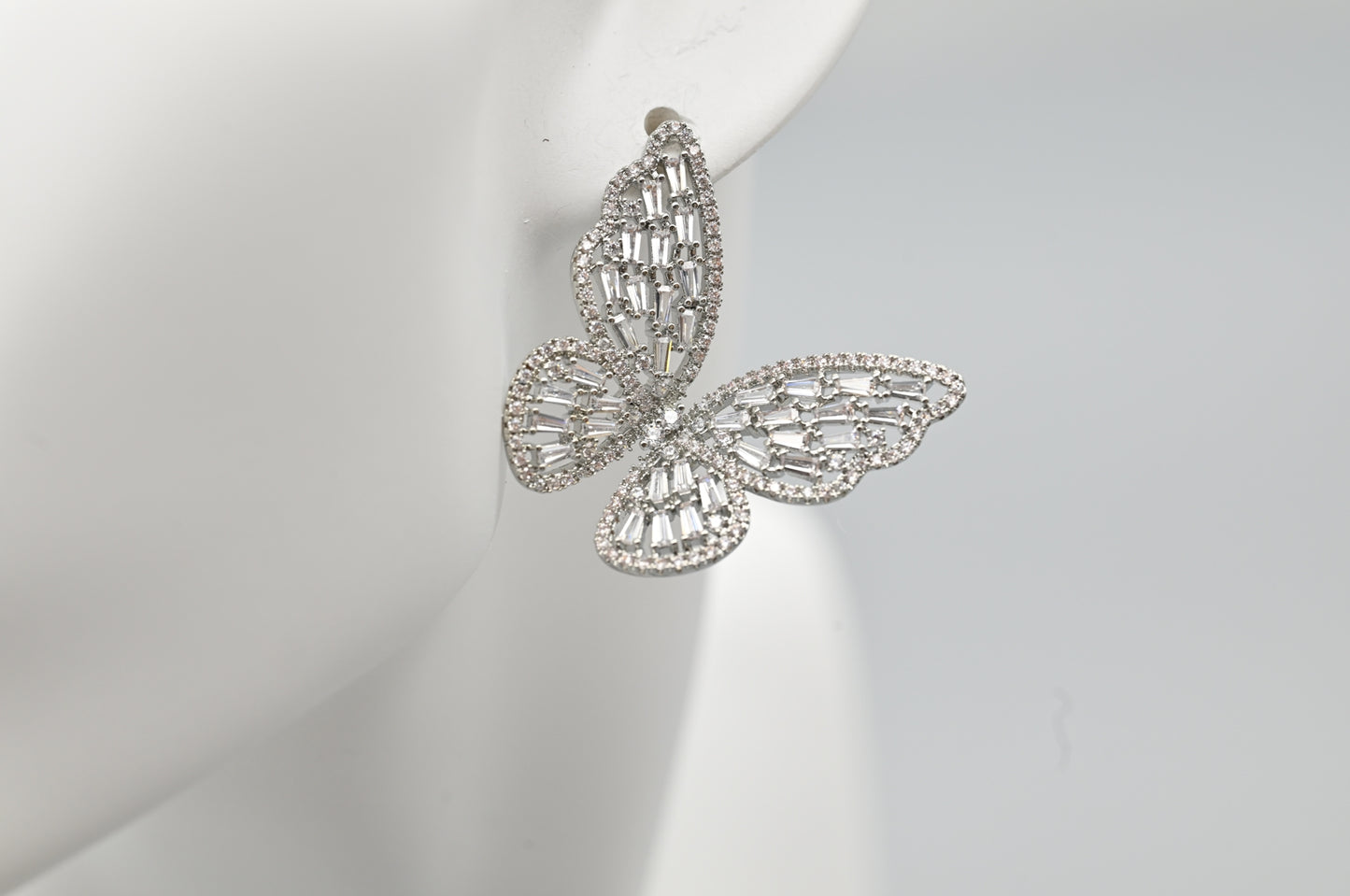Silver Crystal Butterfly Earrings