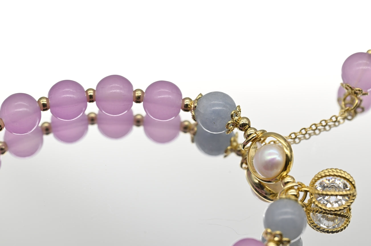 Lavender and Blue Beaded Bracelet with Pearl Charm