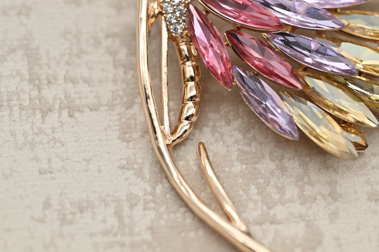 Exquisite Multi-Color Crystal Feather Brooch