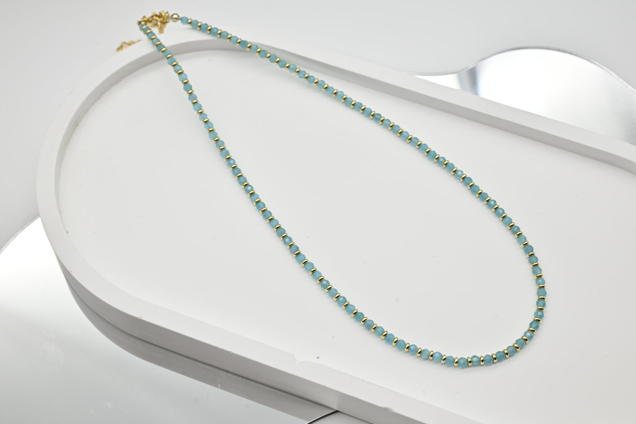 Turquoise Bead Necklace with Gold Accents