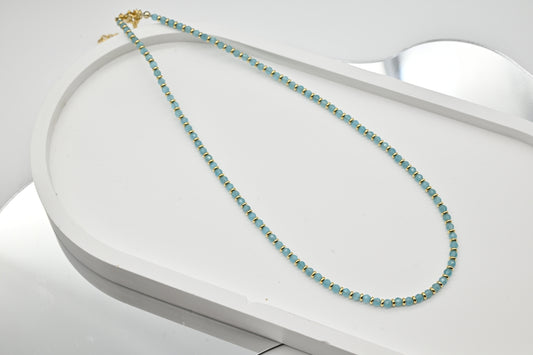 Turquoise Bead Necklace with Gold Accents