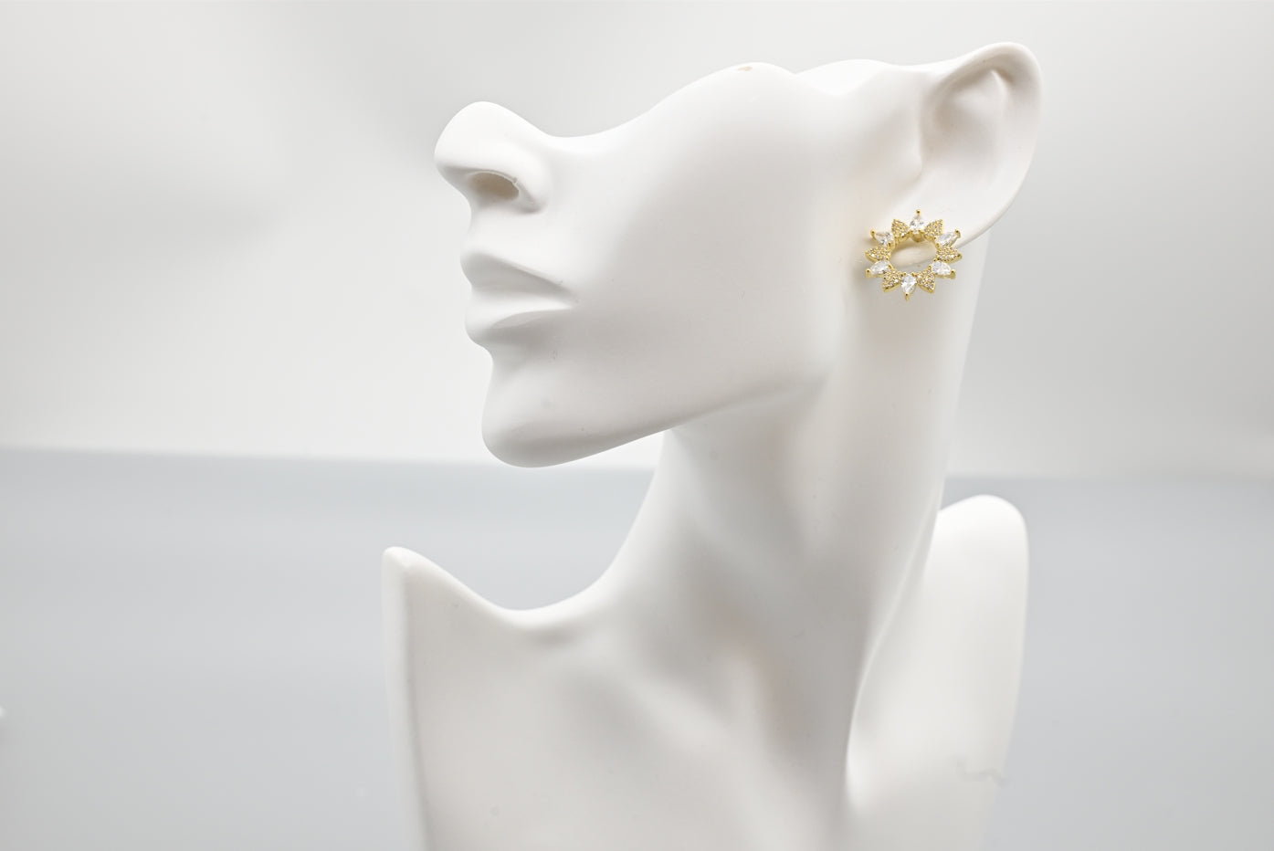 Dazzling Gold-Plated Floral Cubic Zirconia Stud Earrings