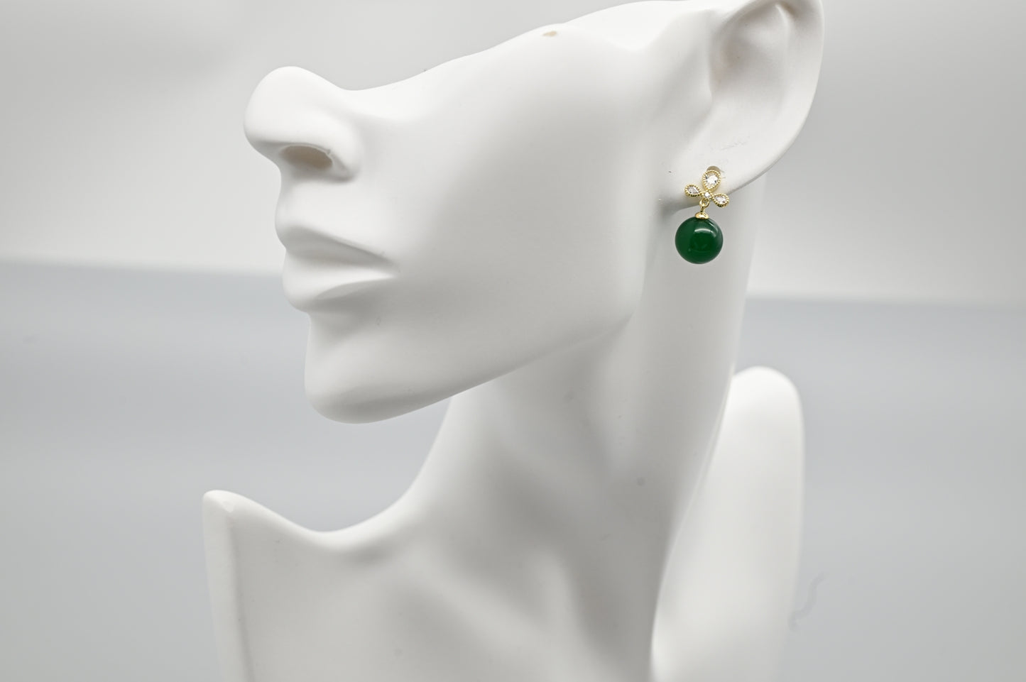 Green Gemstone Drop Earrings with Crystal Accents