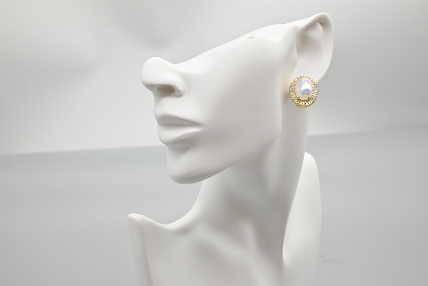 Elegant Gold-Plated Faux Opal and Cubic Zirconia Stud Earrings