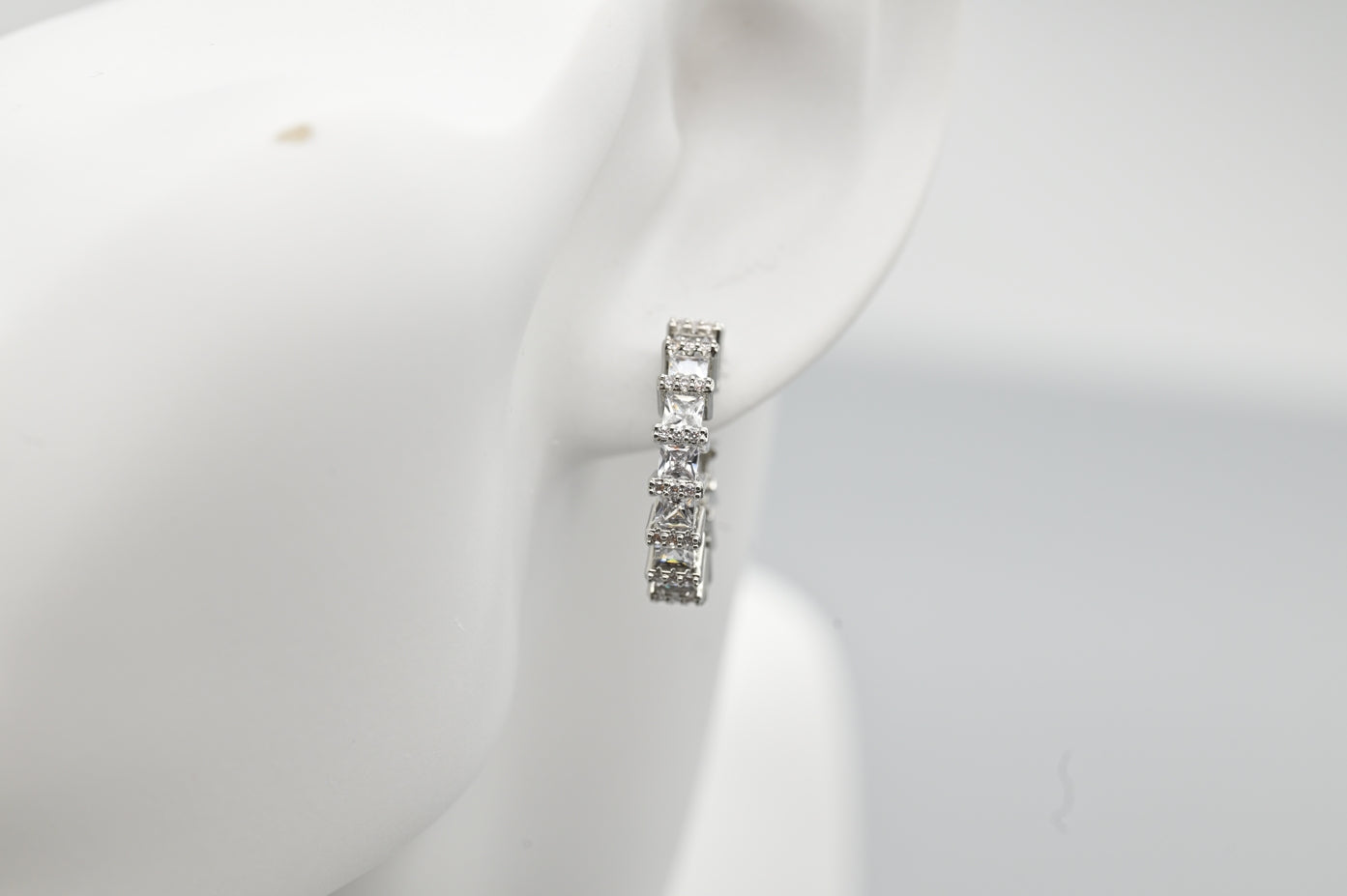 Silver Hoop Earrings with Sparkling Crystals