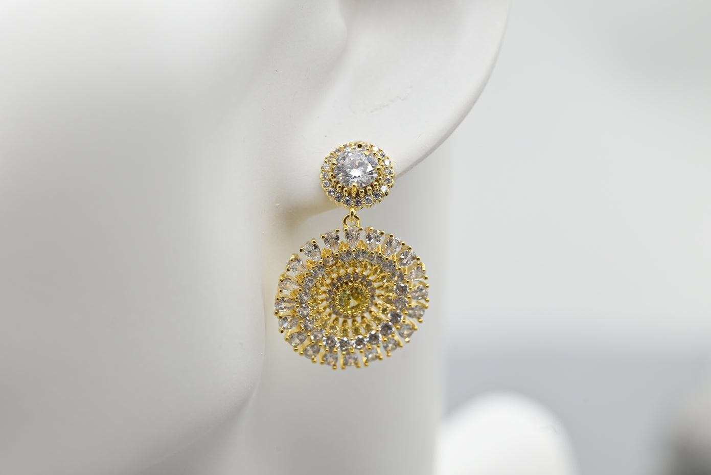Radiant Gold-Tone Sunburst Earrings with Crystals