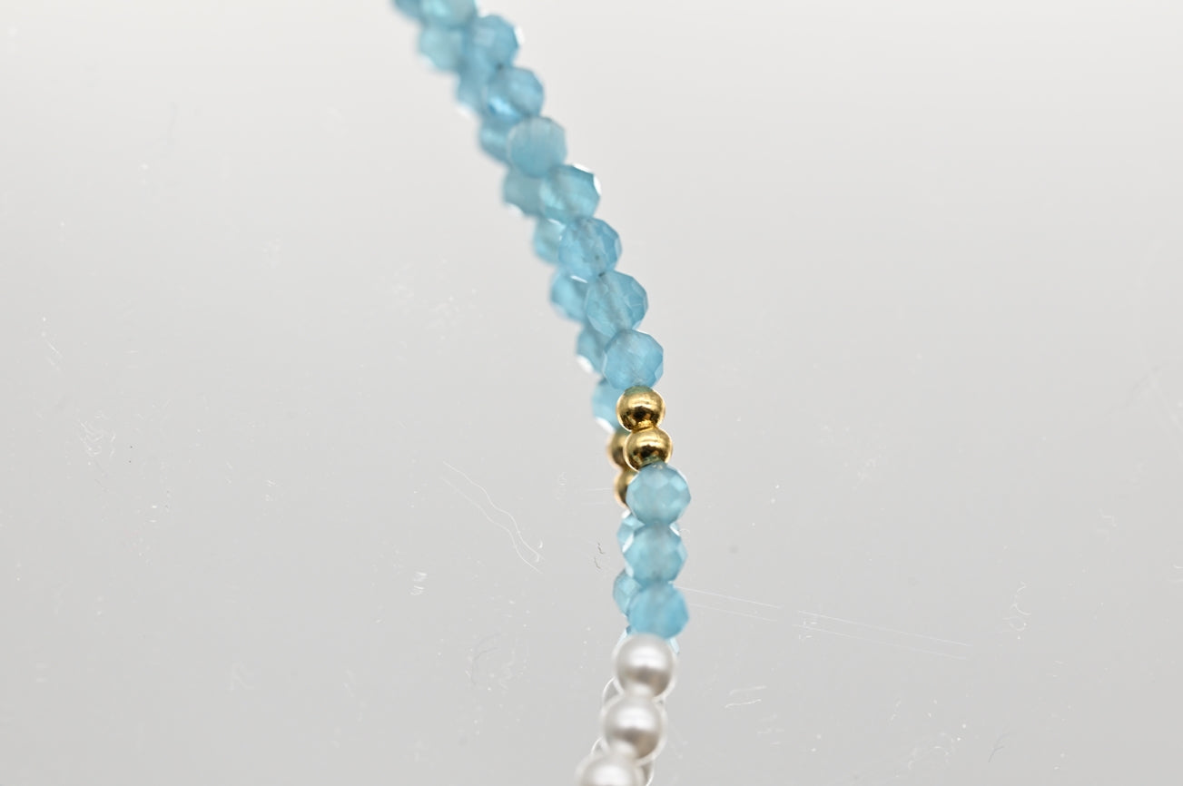 Aquamarine Beaded Necklace with Heart Charm
