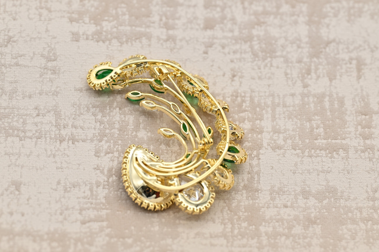 Radiant Emerald and Diamond Cluster Brooch in Gold