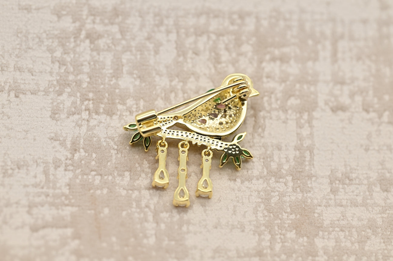 Charming Bird Brooch with Gemstone Accents