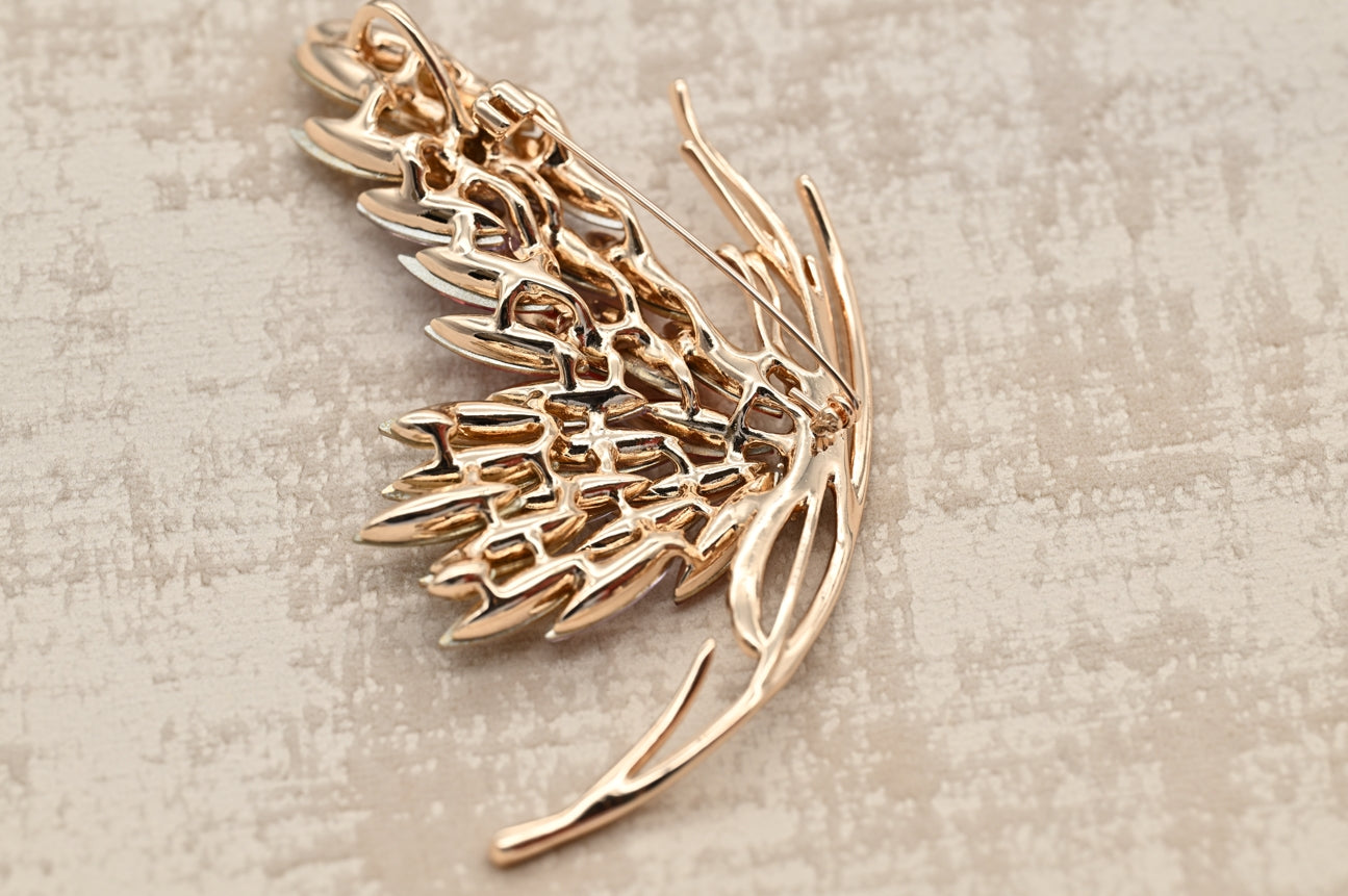 Exquisite Multi-Color Crystal Feather Brooch