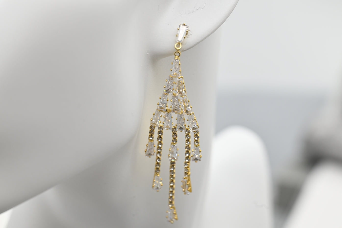 Glamorous Gold-Plated Cubic Zirconia Chandelier Earrings