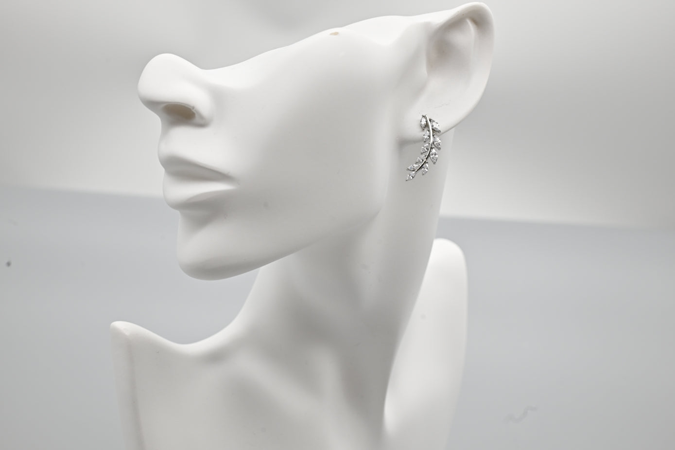 Elegant Silver-Plated Leaf Design Cubic Zirconia Earrings