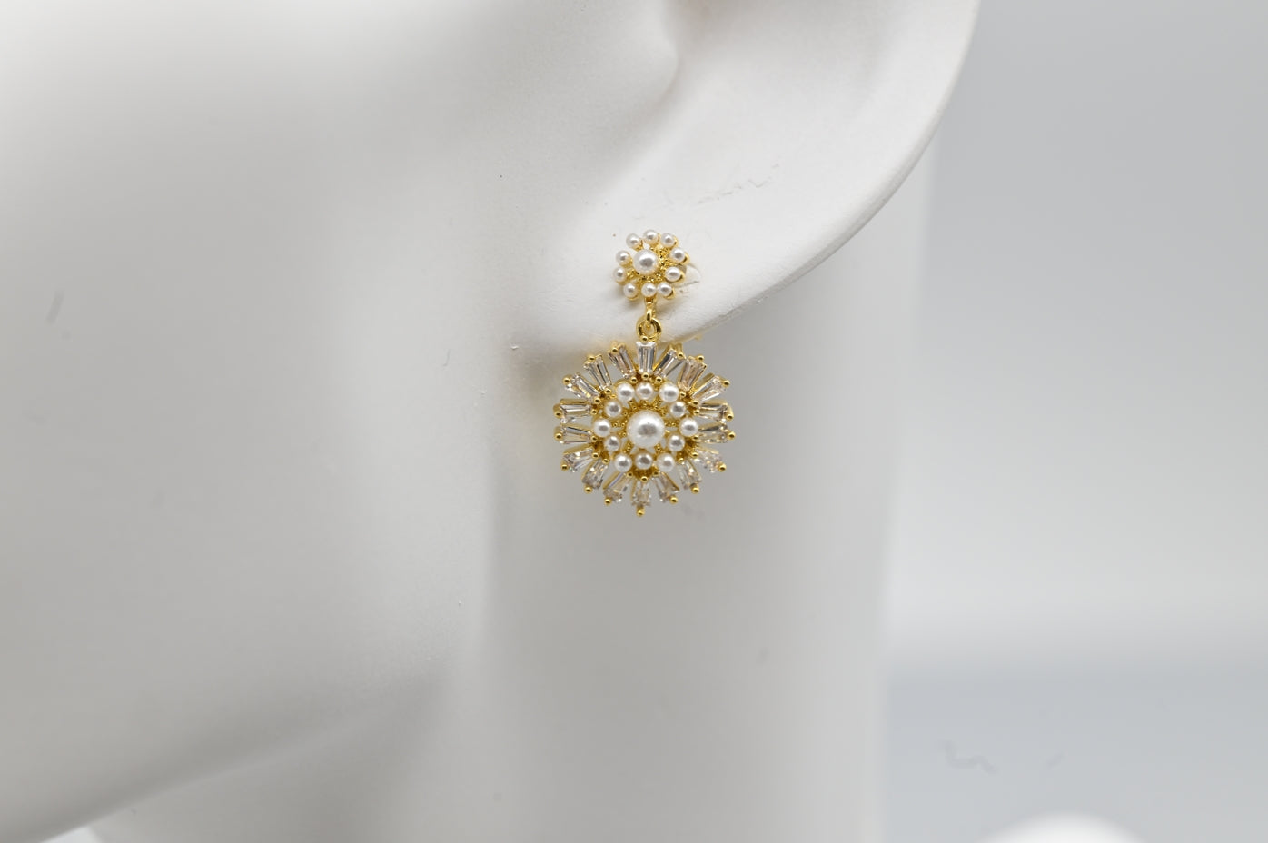 Radiant Gold-Plated Faux Pearl and Cubic Zirconia Drop Earrings