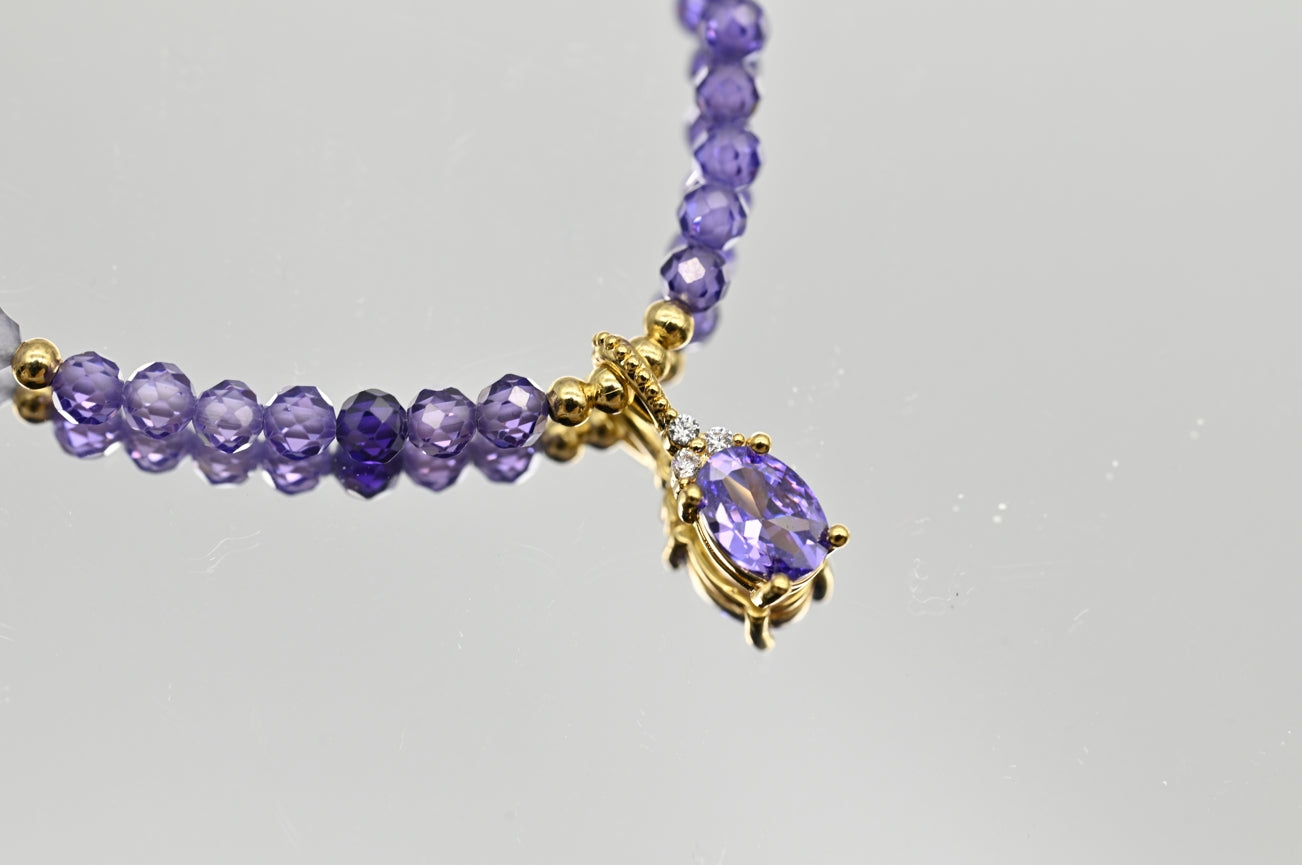 Amethyst and Grey Bead Necklace with Gold Accents