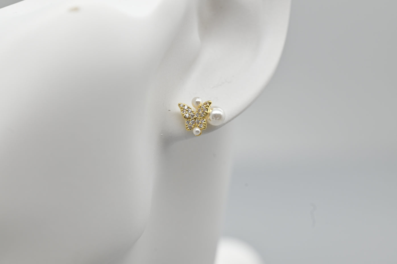 Gold-Plated Butterfly Earrings with Faux Pearls