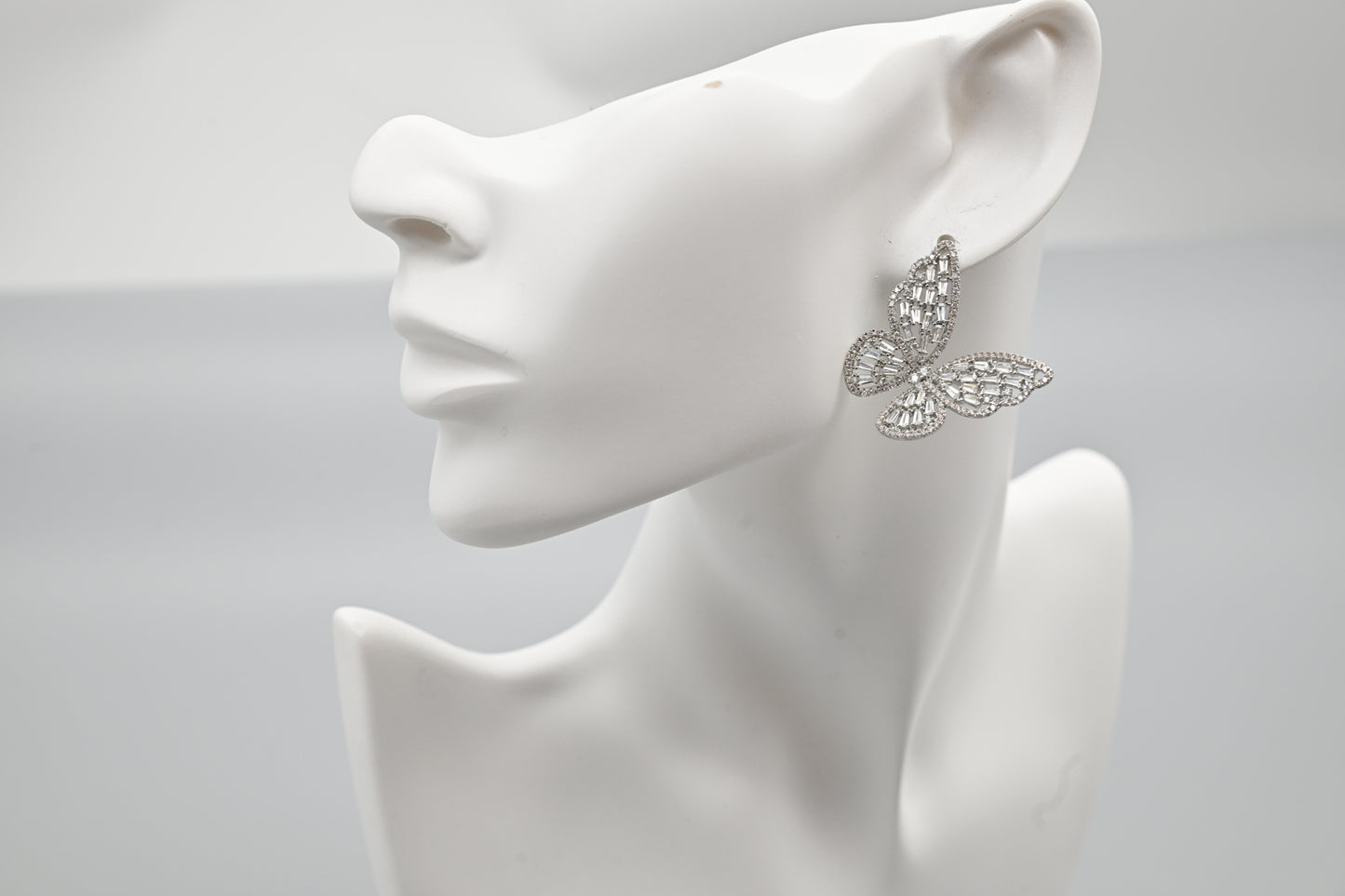 Silver Crystal Butterfly Earrings
