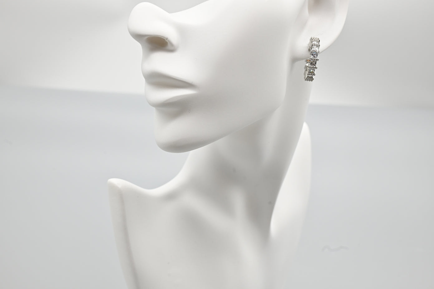 Silver Hoop Earrings with Sparkling Crystals