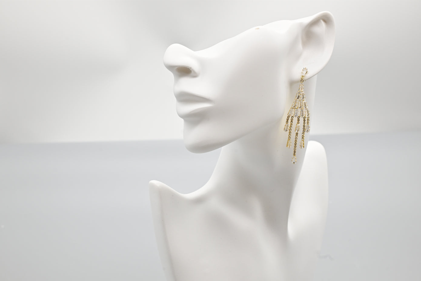 Glamorous Gold-Plated Cubic Zirconia Chandelier Earrings