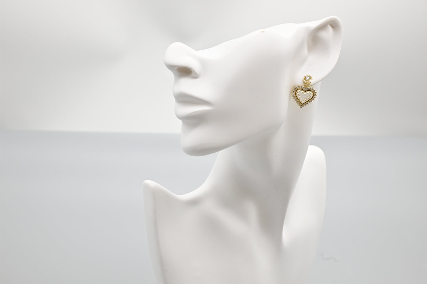 Romantic Gold-Tone Heart Earrings with Pearls and Crystals