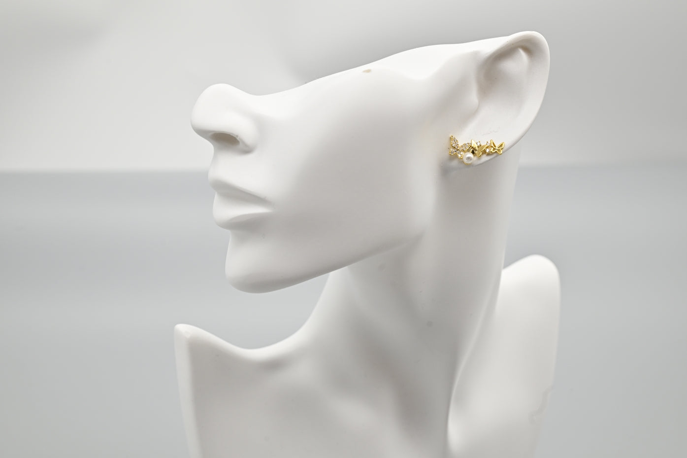 Gold-Plated Butterfly Earrings with Faux Pearls
