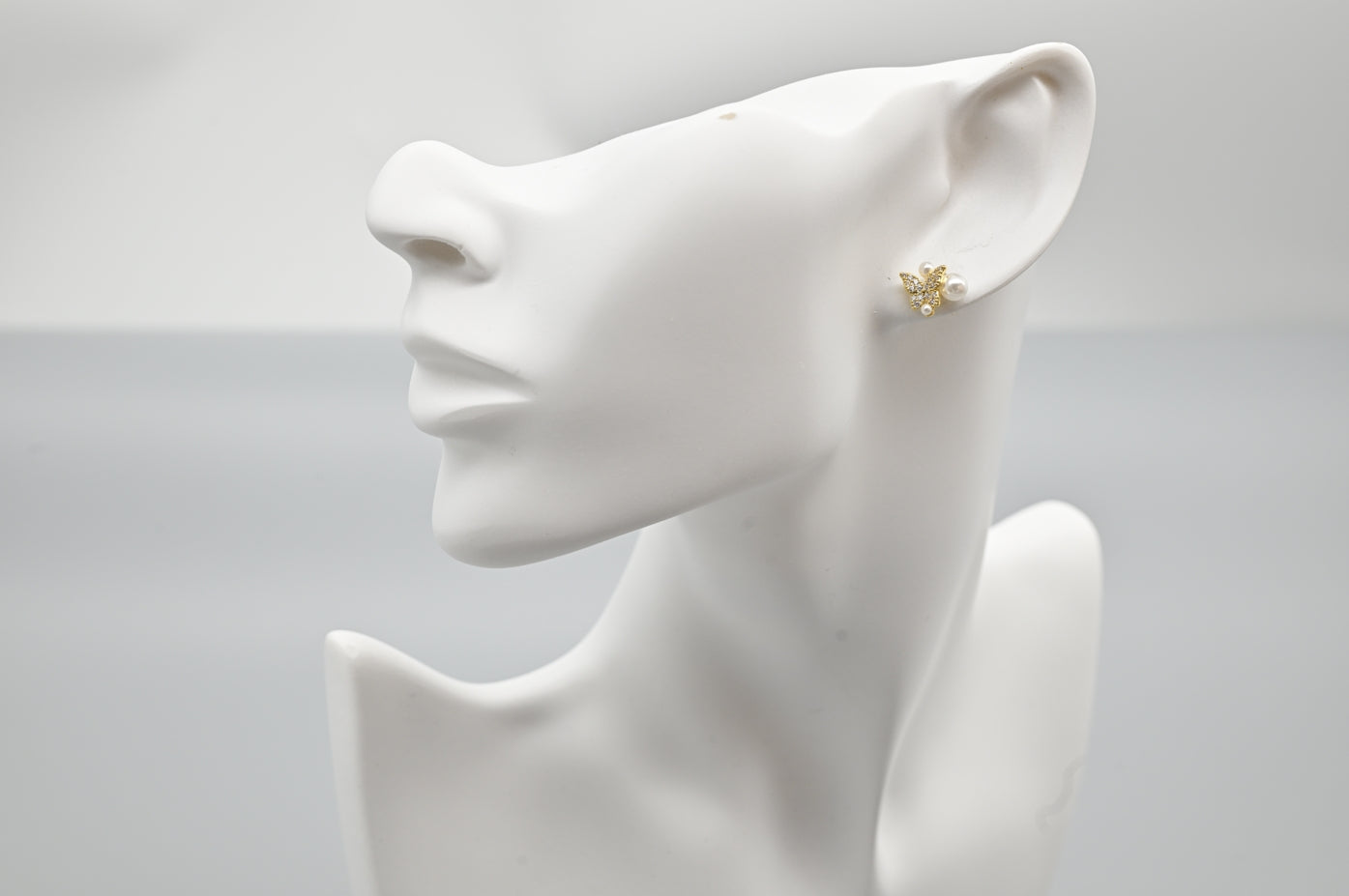Gold-Plated Butterfly Earrings with Faux Pearls
