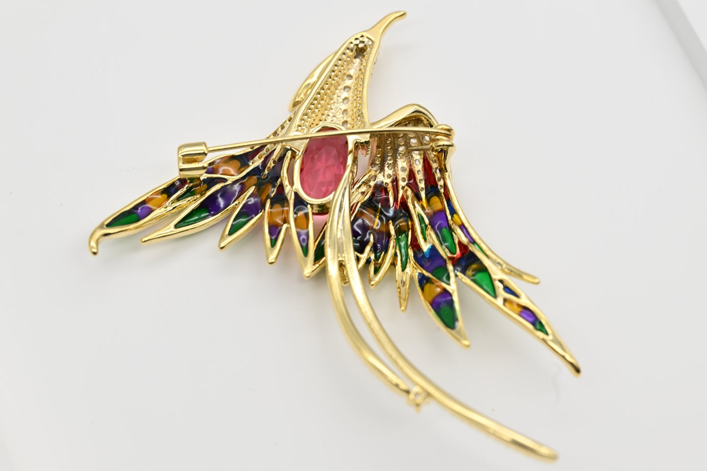 Multicolored Phoenix Brooch with Crystal Accents